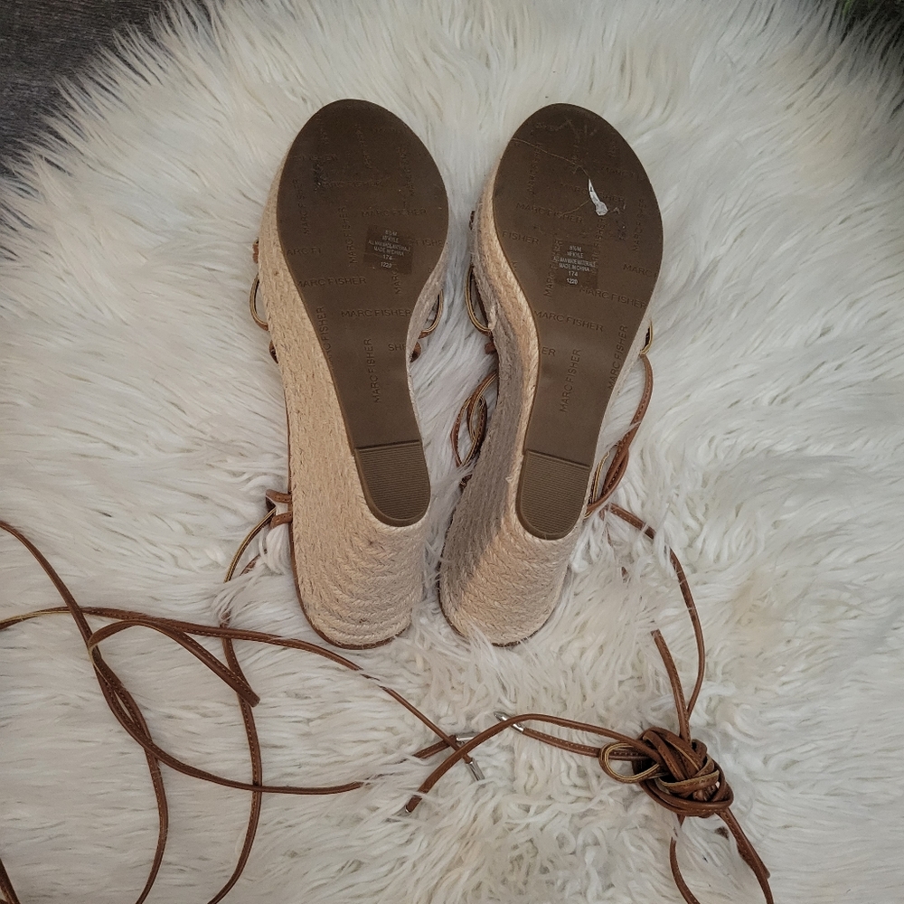 MARC FISHER KYLE WOMENS  LEATHER LACE UP ESPADRILLE WEDGES SIZE 8.5 - Picture 10 of 14